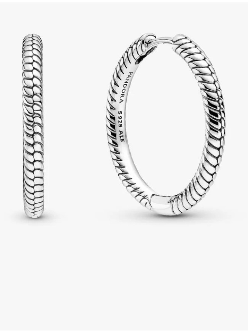 Pandora Textured Rope Hoop Earrings - Silver